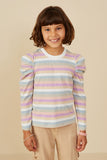 Multicolor Stripe Puff Shoulder Knit Top