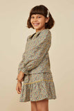 GY8742 MUSTARD Girls Wavy Twill Trimmed Peter Pan Collar Top Side