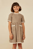 Wavy Twill Trimmed Pocketed Checkered Dress