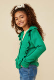 GY8758 Green Girls Ruffle Detail Buttoned Sweater Cardigan Side