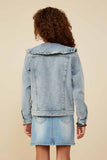 GY8759 Light Denim Girls Exaggerated Ruffle Collar Denim Jacket Back