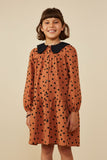 GY8764 Camel Girls Contrast Peter Pan Collar Polka Dot Dress Front