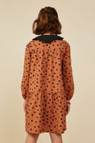 GY8764 Camel Girls Contrast Peter Pan Collar Polka Dot Dress Back