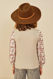 GY8765 Taupe Girls Mix Media Textured Floral Sleeve Top Back