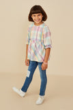 GY8767 Pink Mix Girls Tartan Plaid Flannel Baby Doll Top Pose