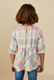 GY8767 Pink Mix Girls Tartan Plaid Flannel Baby Doll Top Back