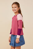 GY8769 Pink Mix Girls Color Block Ribbed Knit Long Sleeve Top Side