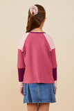 GY8769 Pink Mix Girls Color Block Ribbed Knit Long Sleeve Top Back