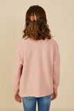 GY8770 Pink Girls Contrast Floral Patched Textured Stripe Knit Top Back