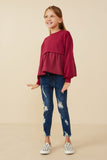 GY8771 Berry Girls Mix Media French Terry Knit Top Pose