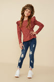 GY8826 RUST Girls Washed Ruffled Knit Top Pose