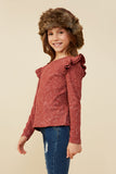 GY8826 RUST Girls Washed Ruffled Knit Top Side