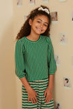 GY8833 Green Girls Textured Vertical Stripe Knit Top Front