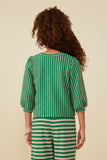 GY8833 Green Girls Textured Vertical Stripe Knit Top Back