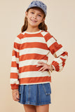 GY8835 Rust Girls Shoulder Button Detail Puff Sleeve Knit Top Front