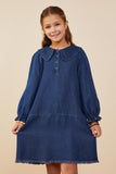 Peter Pan Collared Cinch Cuff Chambray Dress