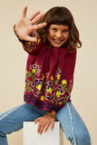 GY8897 Berry Girls Large Floral Embroidered Ruffled Top Pose