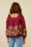 GY8897 Berry Girls Large Floral Embroidered Ruffled Top Back