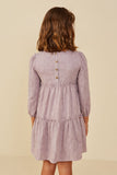 GY8900 Lavender Girls Floral Textured Button Back Ruffle Tiered Dress Back