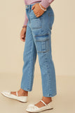 GY8919 Light Denim Girls Cargo Pocket Straight Leg Patch Pocket Jeans Side