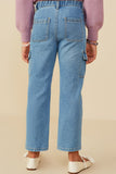 GY8919 Light Denim Girls Cargo Pocket Straight Leg Patch Pocket Jeans Back