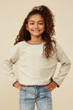 GY8921 Oatmeal Girls Brushed Contrast Stitch Long Sleeve Knit T Shirt Front