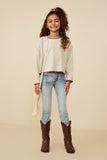 GY8921 Oatmeal Girls Brushed Contrast Stitch Long Sleeve Knit T Shirt Front 2