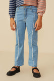 Distressed Fray Detail Straight Leg Denim Jeans