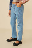 GY8922 Light  Denim Girls Distressed Fray Detail Straight Leg Denim Jeans Side