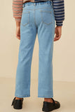 GY8922 Light  Denim Girls Distressed Fray Detail Straight Leg Denim Jeans Back