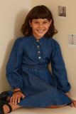 GY8923 Mid Denim Girls Collared Long Sleeve Chambray Dress Front