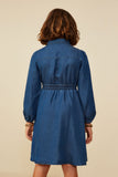 GY8923 Mid Denim Girls Collared Long Sleeve Chambray Dress Back