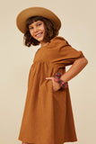 GY8956 Camel Girls Embossed Floral Square Neck Dress Side