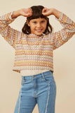 GY8961 Taupe Mix Girls Multicolor Loose Knit Relaxed Top Front