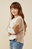 GY8999 Taupe Girls Stripe And Color Block Sleeve Detail Knit Top Side