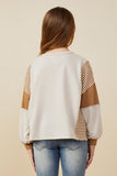 GY8999 Taupe Girls Stripe And Color Block Sleeve Detail Knit Top Back