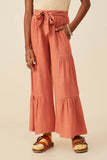 GY9014 Brick Girls Gathered Detail Belted Textured Wide Leg Pants Front