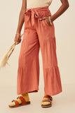 GY9014 Brick Girls Gathered Detail Belted Textured Wide Leg Pants Pose