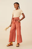 GY9014 Brick Girls Gathered Detail Belted Textured Wide Leg Pants Pose 2