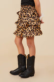 GY9021 Leopard Girls Smocked Waist Tiered Leopard Skirt Side