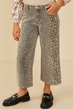 GY9045 Leopard Girls Washed Leopard Print Relaxed Fit Denim Jeans Front 2