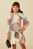 Quilted Animal Print Smocked Peasant Sleeve Dress