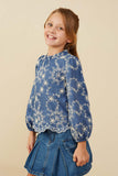 GY9088 Denim Girls Embroidered Scallop Hem Top Side