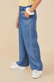 GY9146 Mid Denim Girls Pleated Detail Wide Leg Tencel Pants Side