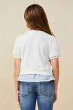 GY9201 Off White Girls Ribbon Detailed Short Sleeve Knit Open Top Back