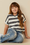 GY9328 Charcoal Girls Heathered Stripe V Neck Knit Top Front