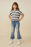 GY9328 Charcoal Girls Heathered Stripe V Neck Knit Top Pose