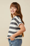 GY9328 Charcoal Girls Heathered Stripe V Neck Knit Top Side