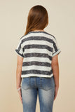 GY9328 Charcoal Girls Heathered Stripe V Neck Knit Top Back