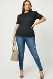 H11058W BLACK Plus Ruffle Collar Knit Top Full Body